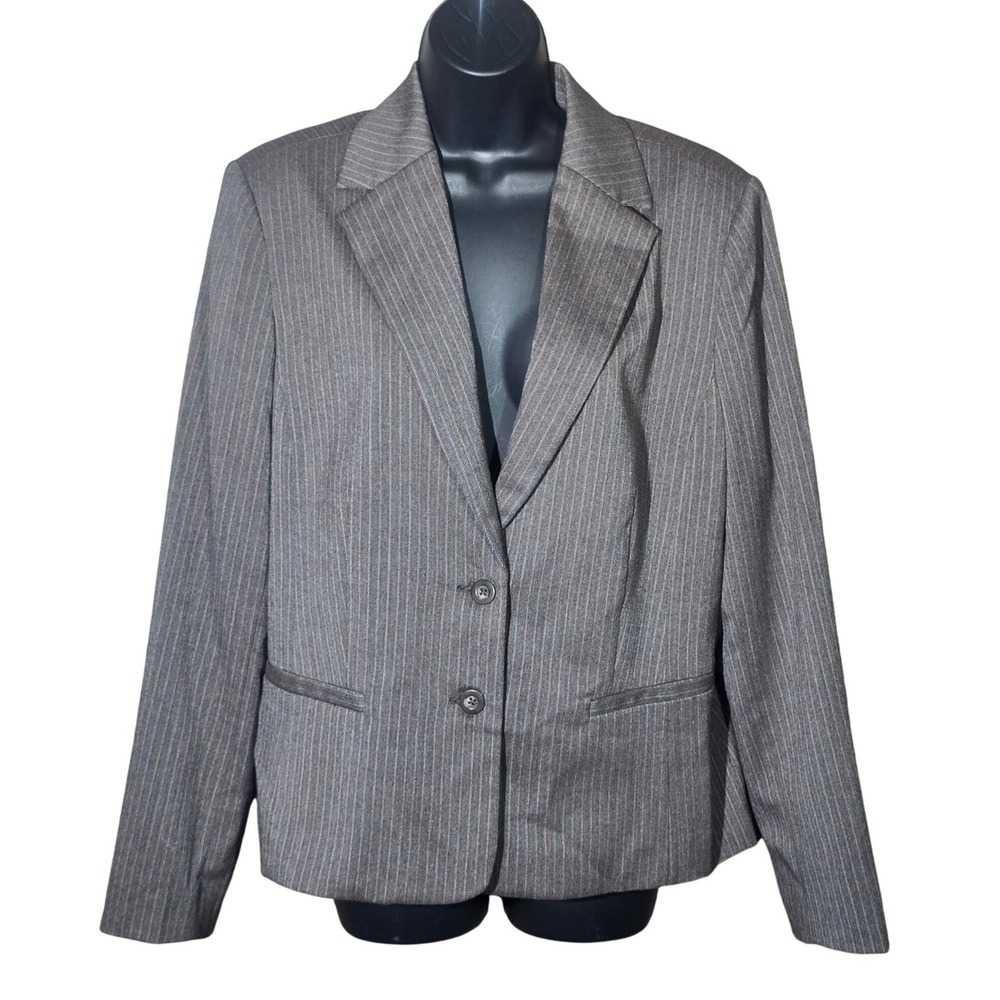 Apostrophe Women's Pinstripe Blazer‎ Jacket Size 14 Gray Career Work